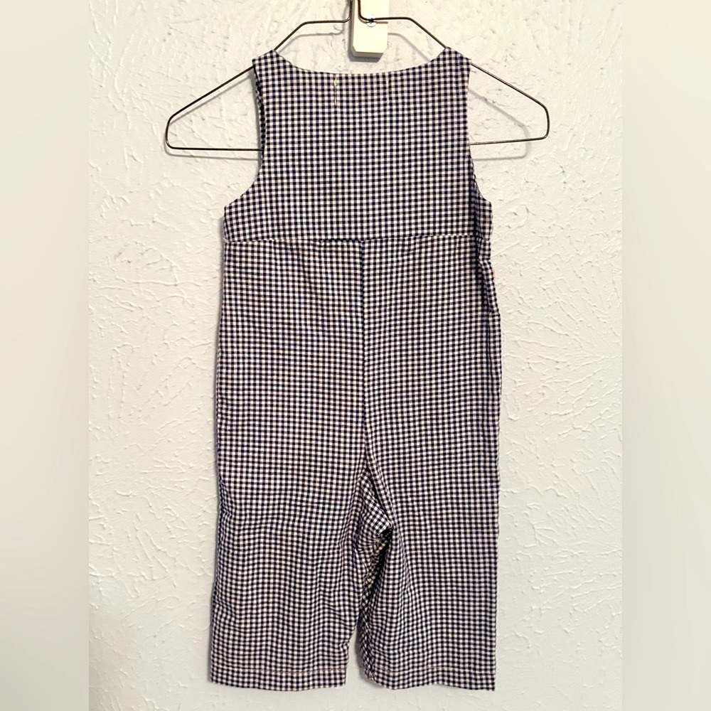 Marie Nicole Smocked Pumpkin Tractor Overall pants Plaid Navy Size 6-12m - Picture 3 of 3